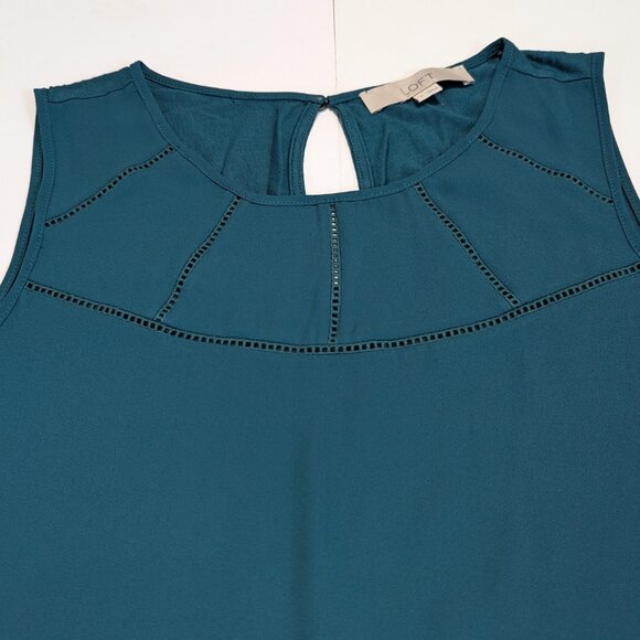 Ann Taylor Loft sleeveless teal tank top blouse with cut out details, size S - Picture 2 of 10